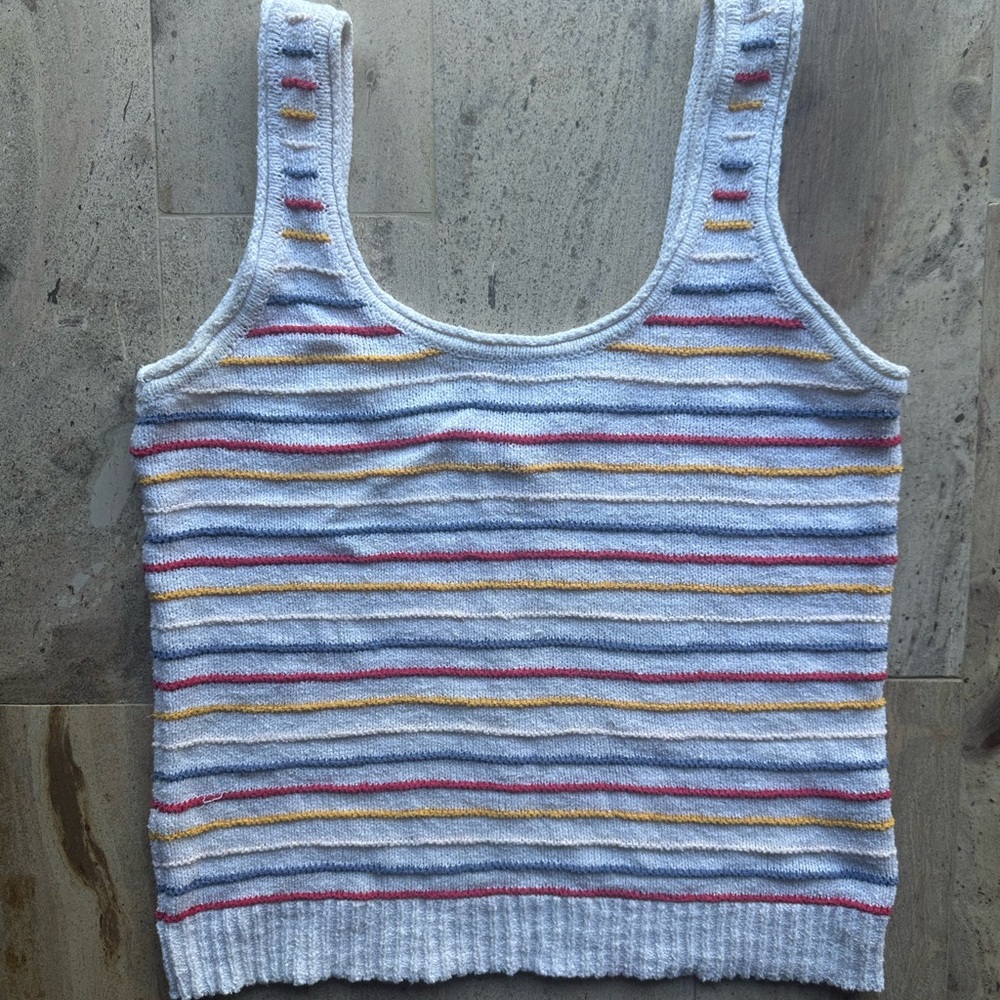Madewell Blue and Pink Ribbed Sleeveless Tank Top